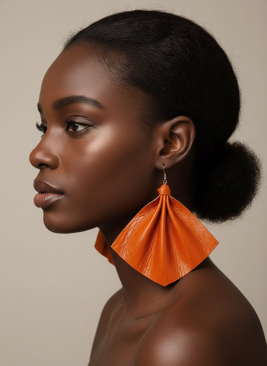 Large leather fan earrings