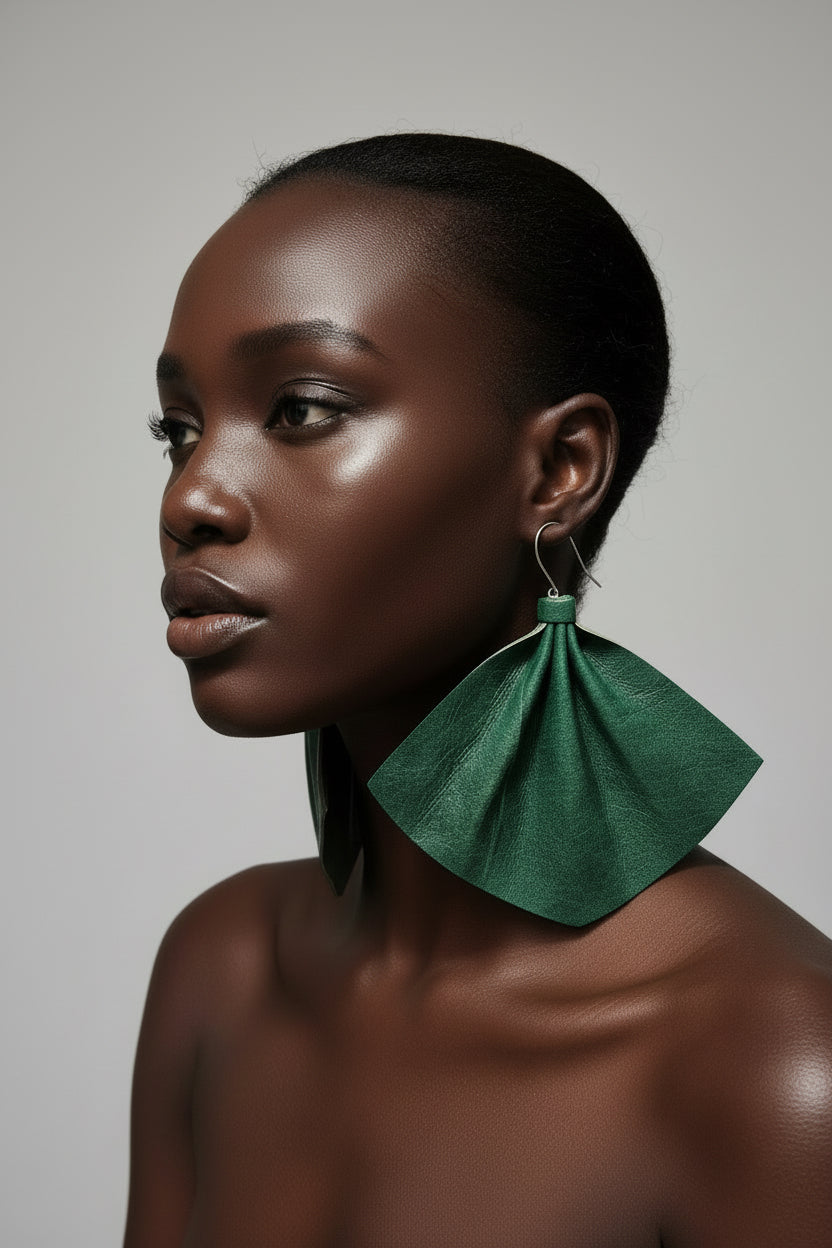Large leather fan earrings