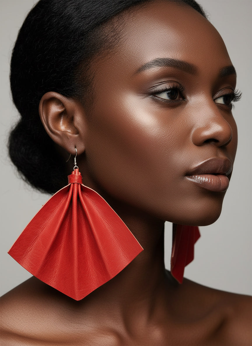 Large leather fan earrings