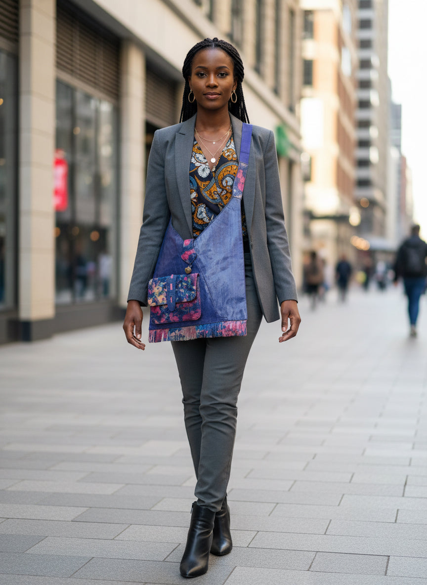 Malian Leather Crossbody bag with brass pendant