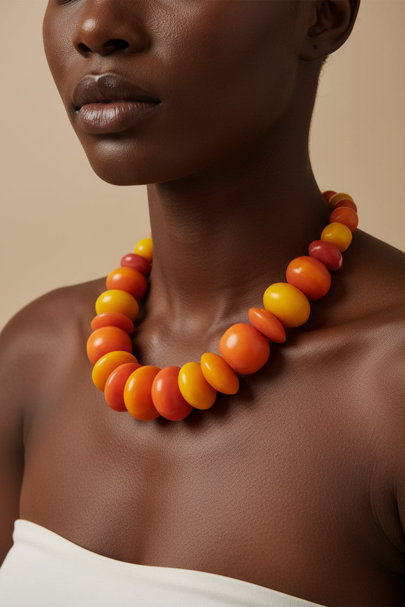 Orange Kenya bead necklace