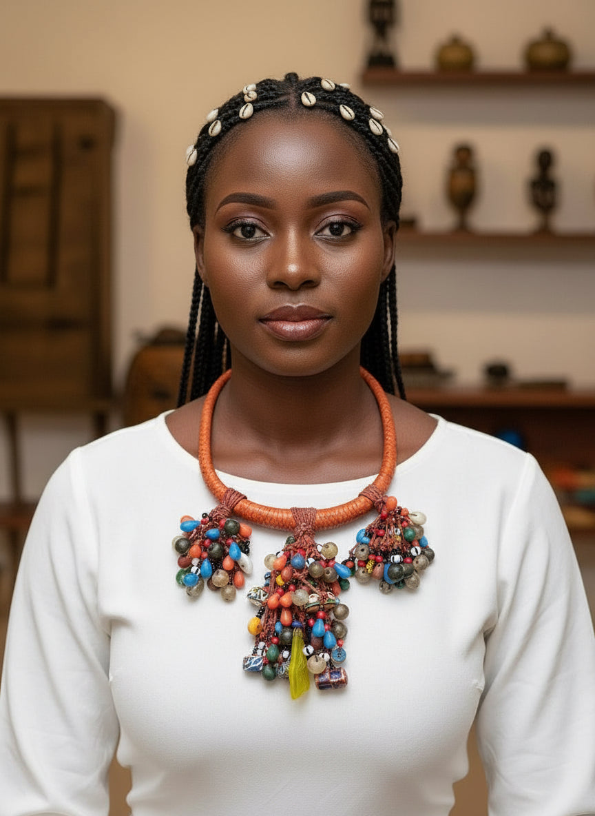 Leather & glass bead necklace