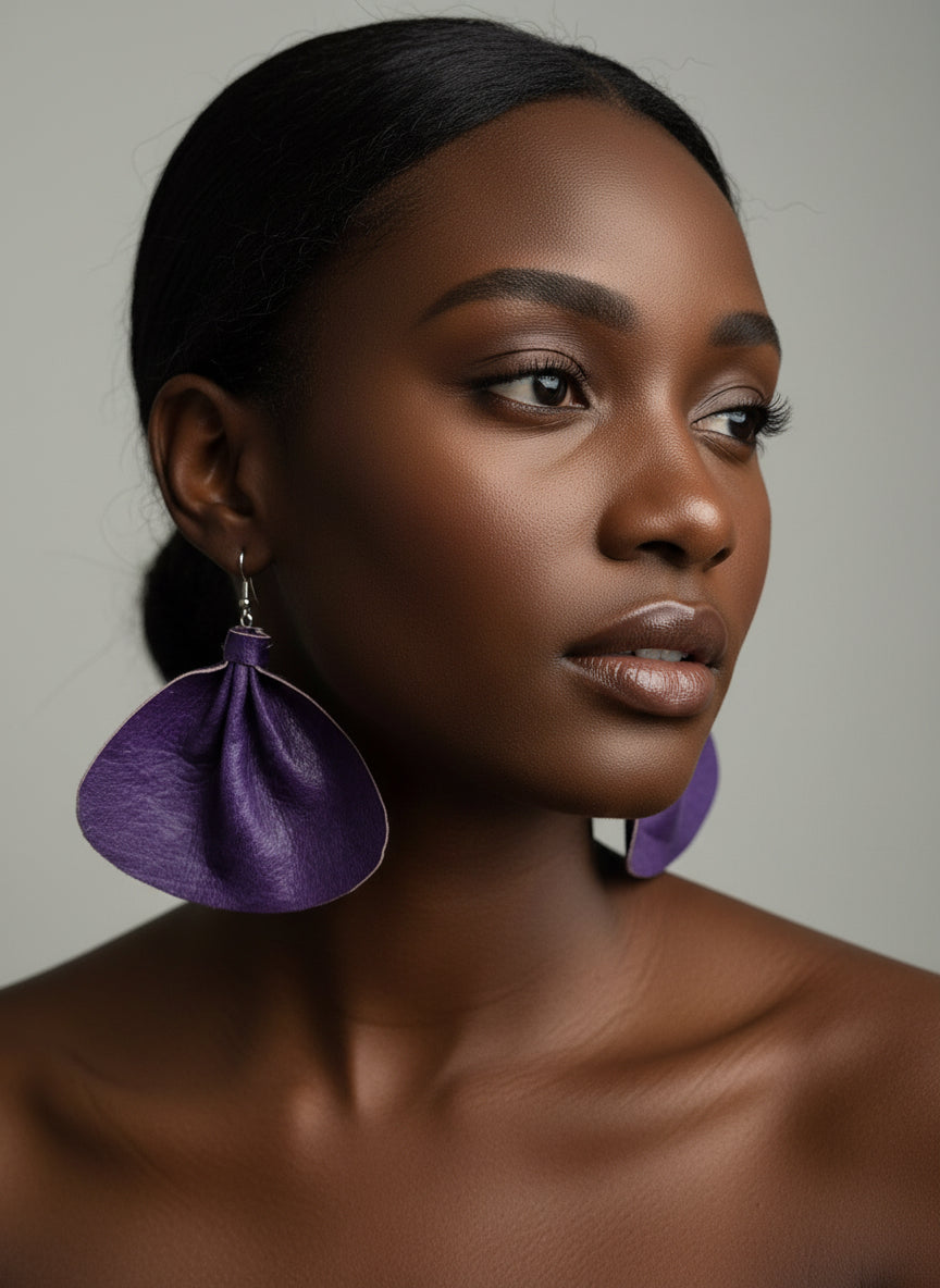 Medium Leather fan earrings