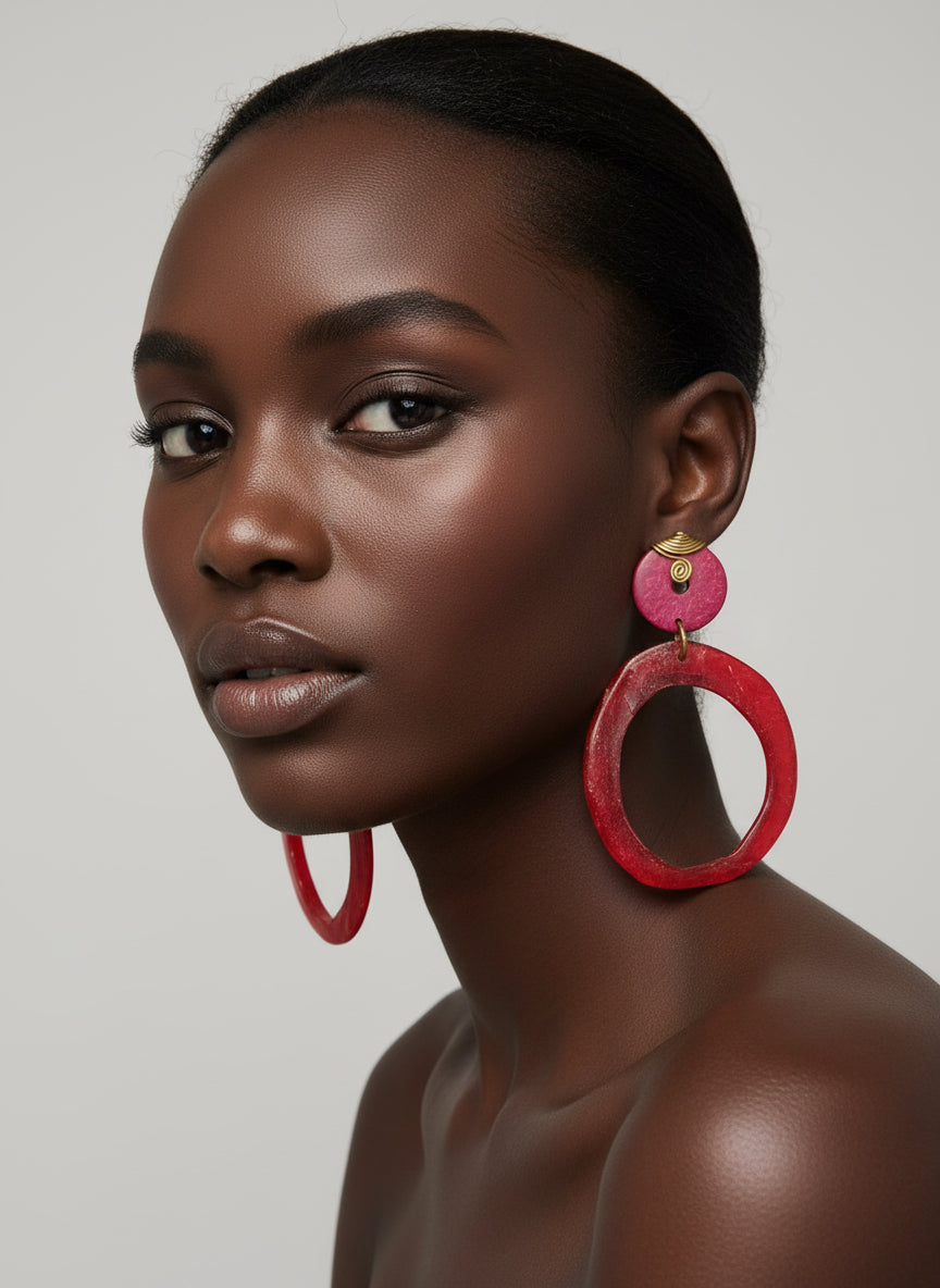 Dyed calabash & cow horn earrings