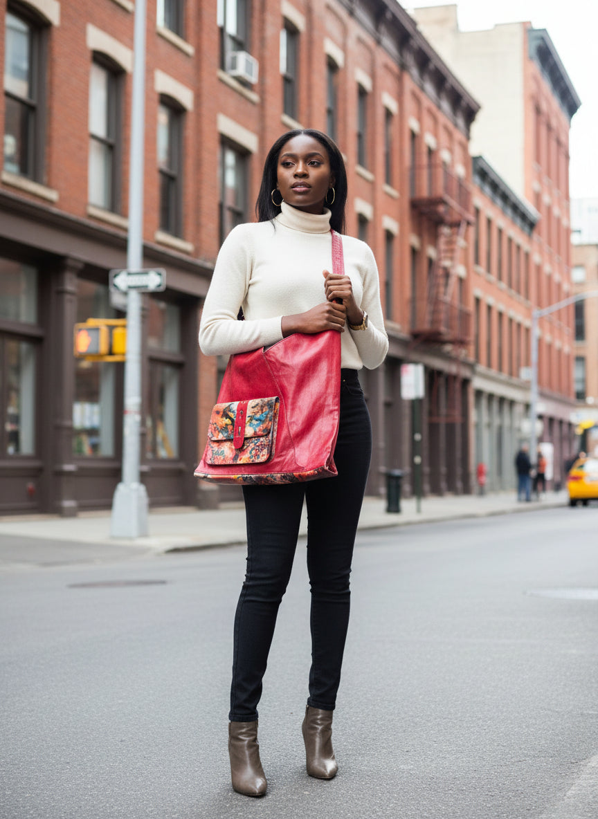 Malian Leather Crossbody bag with brass pendant