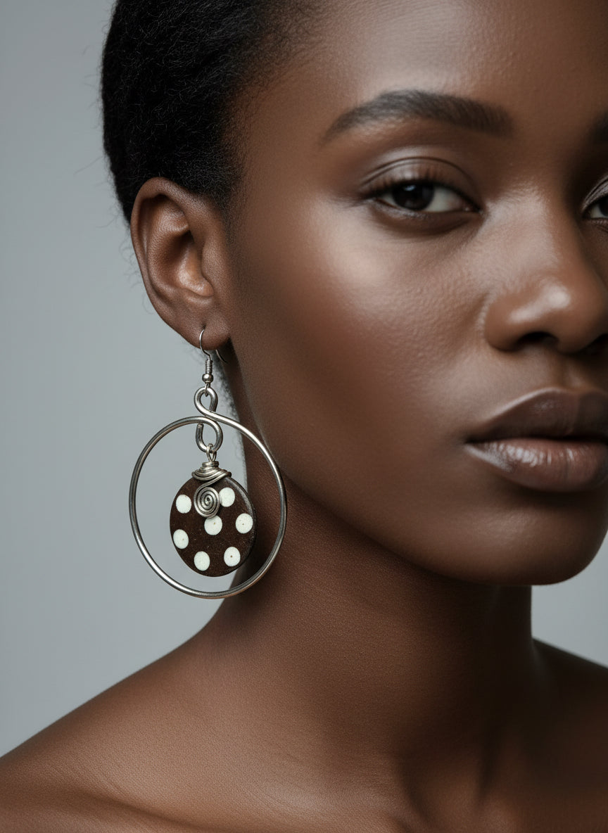 Silver bone pendant earrings