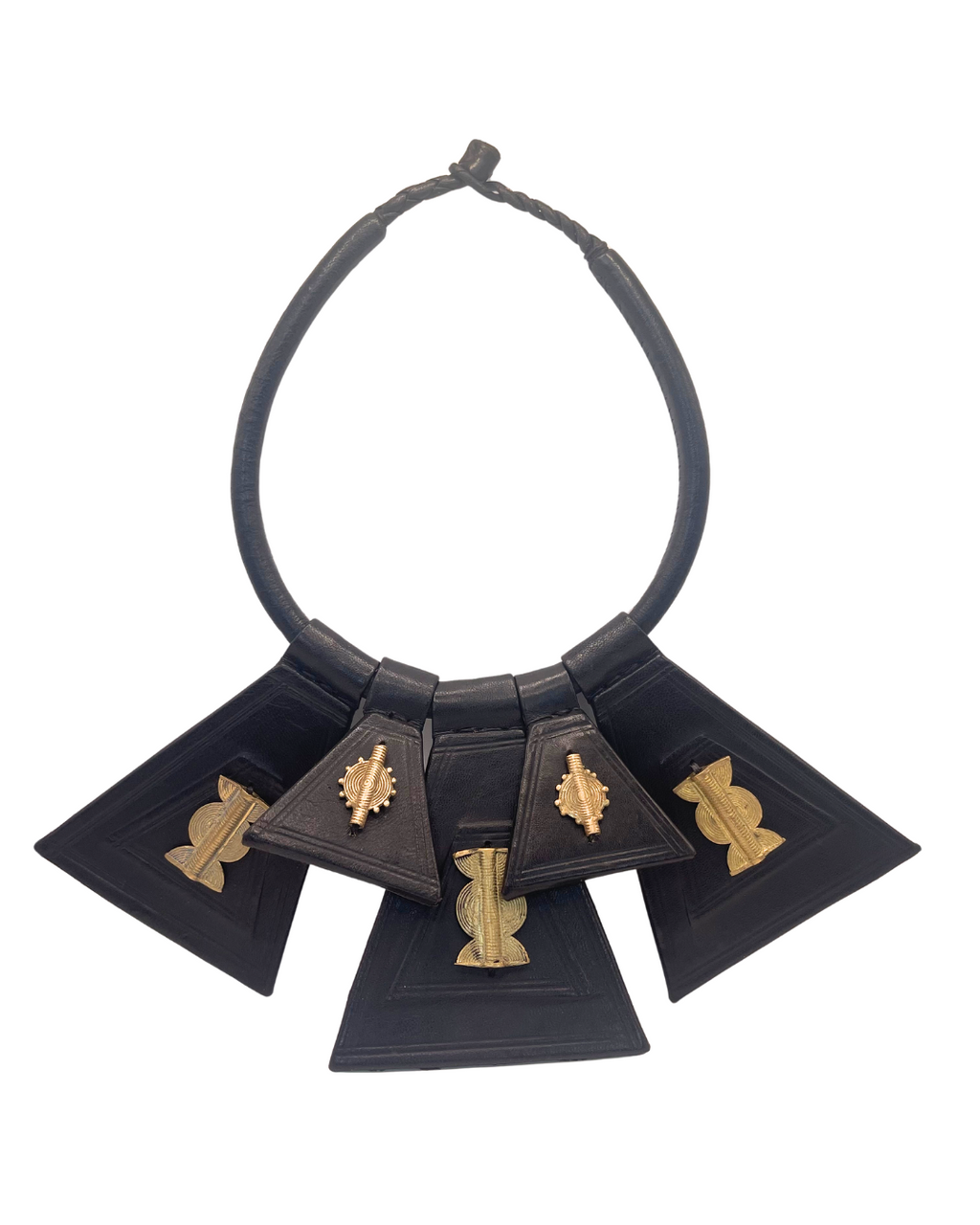 Black and Gold Adjustable Handmade Leather Necklace