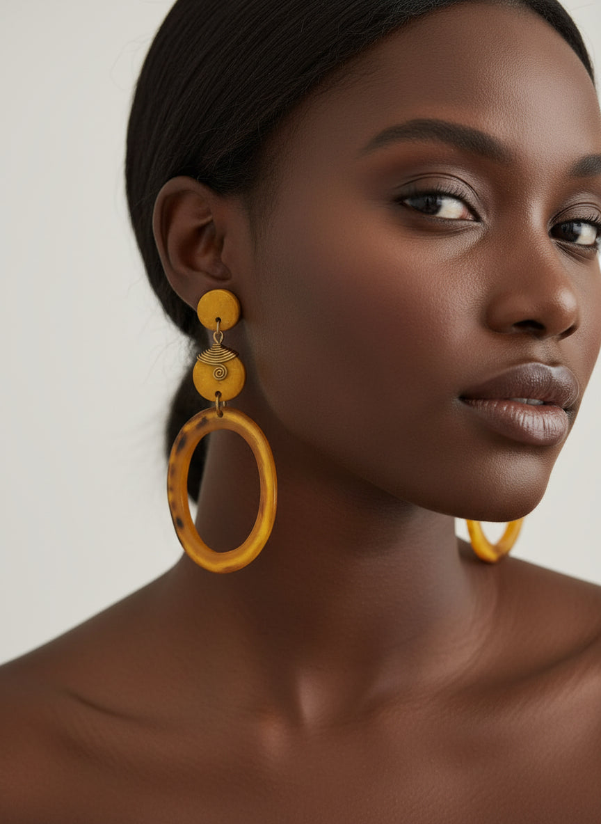 Dyed calabash & cow horn earrings